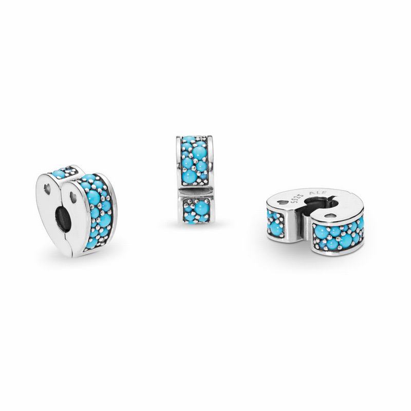 Pandora Arcs Of Love Clip Charm Ireland - Sterling Silver/Silicone/Blue/Crystal - 179034VGS